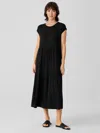 Eileen Fisher Stretch Jersey Knit Tiered Dress In Black