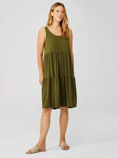 Eileen Fisher Fine Jersey Tiered Dress In Green