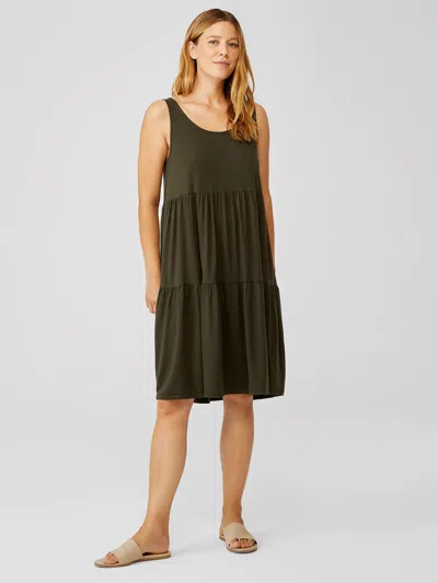 Eileen Fisher Fine Jersey Tiered Dress In Green
