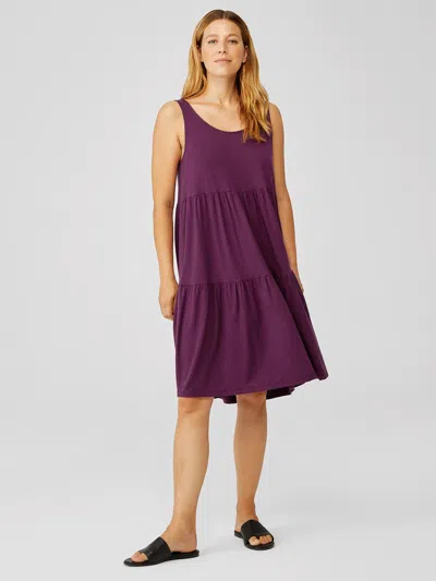 Eileen Fisher Fine Jersey Tiered Dress In Purple