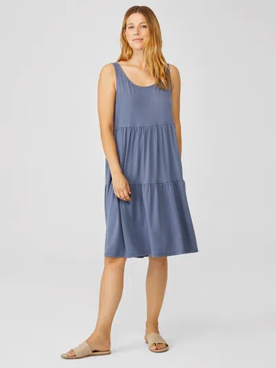 Eileen Fisher Fine Jersey Tiered Dress In Blue