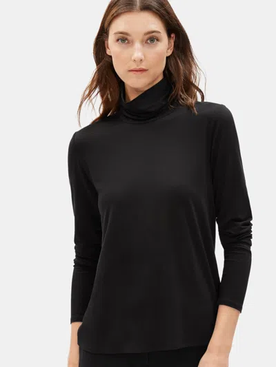 Eileen Fisher Fine Jersey Turtleneck Top In Black