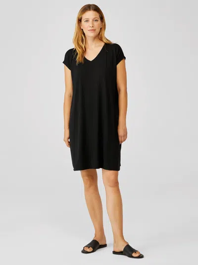 Eileen Fisher Fine Jersey V-neck Dress In Black