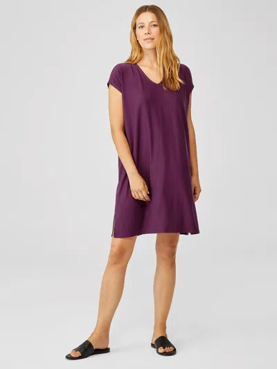 Eileen Fisher Fine Jersey V-neck Dress In Purple