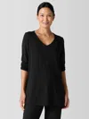 Eileen Fisher Fine Jersey V-neck Long Top In Black