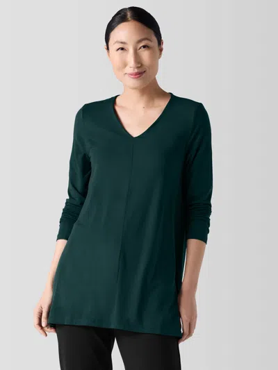 Eileen Fisher Fine Jersey V-neck Long Top In Green