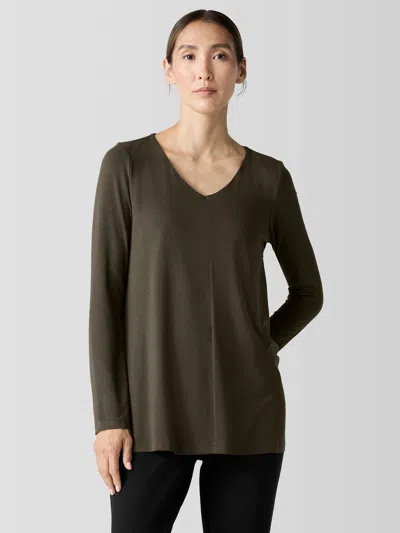 Eileen Fisher Fine Jersey V-neck Long Top In Green