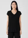 Eileen Fisher Fine Jersey V-neck Top In Black