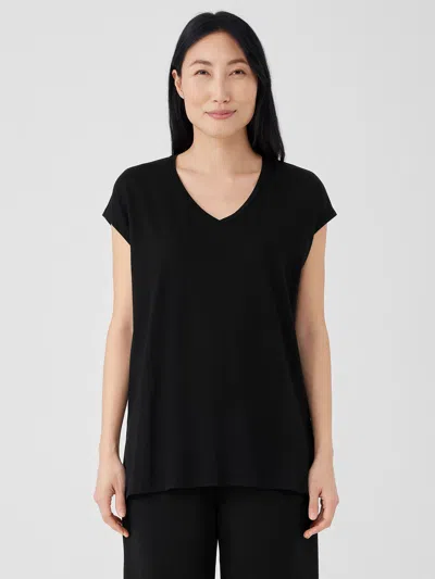 Eileen Fisher Fine Jersey V-neck Top In Black