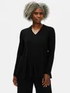 Eileen Fisher Fine Jersey V-neck Top In Black