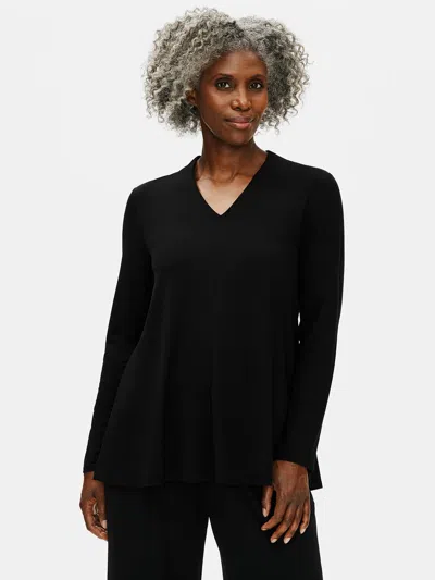 Eileen Fisher Fine Jersey V-neck Top In Black