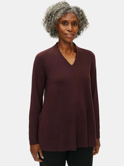 Eileen Fisher Fine Jersey V-neck Top In Brown