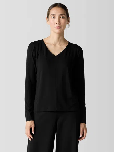 Eileen Fisher Fine Jersey V-neck Top In Black