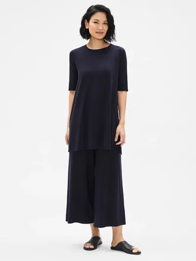 Eileen Fisher Fine Jersey Wide Ankle Pant In Black