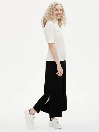 Eileen Fisher Fine Jersey Wide-leg Pant With Slits In Black