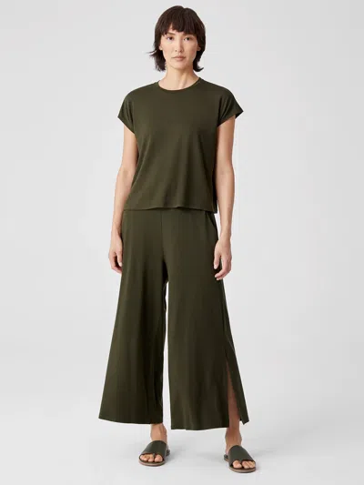 Eileen Fisher Fine Jersey Wide-leg Pant With Slits In Green