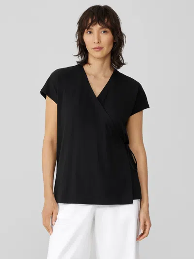 Eileen Fisher Fine Jersey Wrap Top In Black