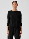 Eileen Fisher Fine Merino Jersey Crew Neck Top In Regenerative Wool In Black