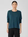 Eileen Fisher Fine Merino Jersey Crew Neck Top In Regenerative Wool In Green