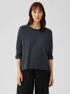 Eileen Fisher Fine Merino Jersey Crew Neck Top In Regenerative Wool In Gray