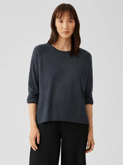 Eileen Fisher Fine Merino Jersey Crew Neck Top In Regenerative Wool In Gray