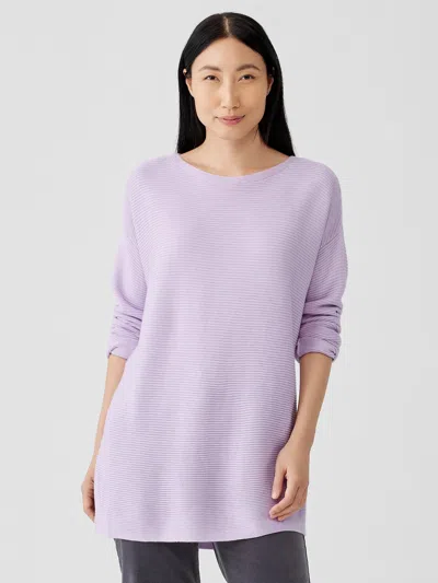 Eileen Fisher Fine Silk Cashmere Bateau Neck Top In Purple