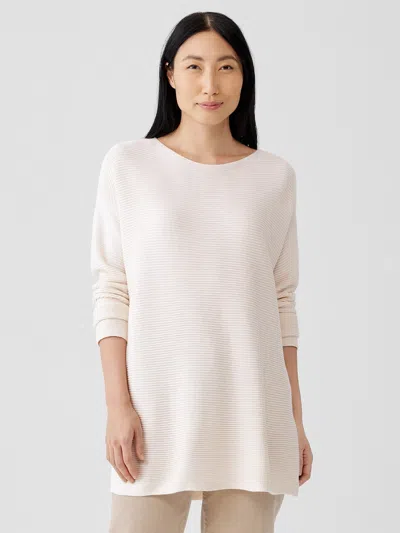 Eileen Fisher Fine Silk Cashmere Bateau Neck Top In White