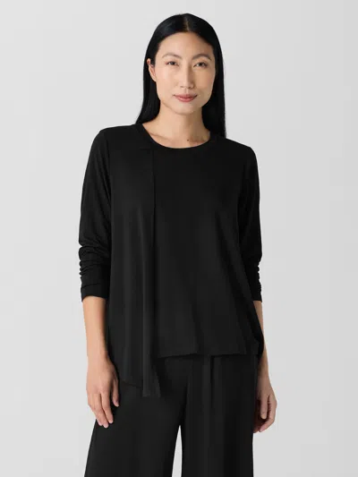 Eileen Fisher Fine Stretch Jersey Knit Asymmetrical Top In Black