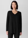 Eileen Fisher Fine Stretch Jersey Knit V-neck Long Top In Black