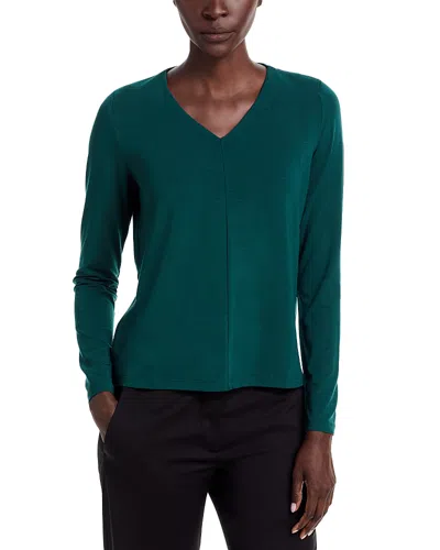 Eileen Fisher Fine Stretch Jersey Knit V Neck Top In Green