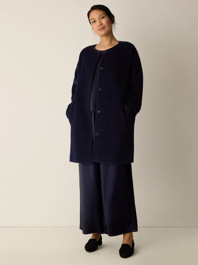 Eileen Fisher Fine Wool Alpaca Round Neck Coat In Blue