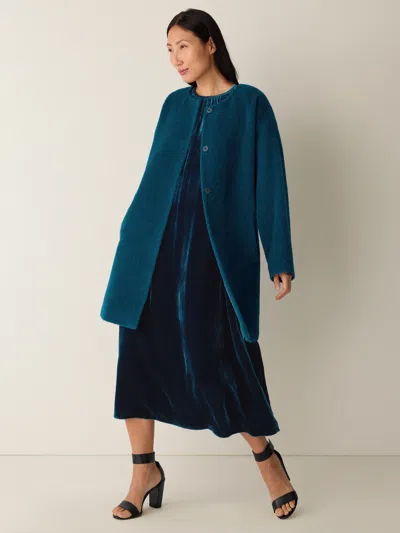 Eileen Fisher Fine Wool Alpaca Round Neck Coat In Green