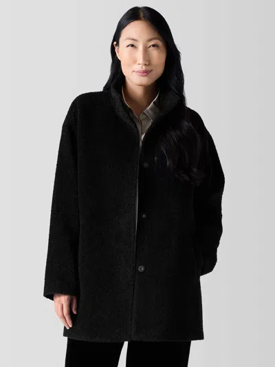 Eileen Fisher Fine Wool Alpaca Stand Collar Coat In Black
