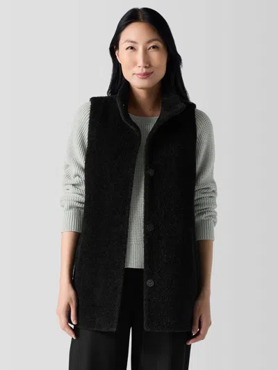 Eileen Fisher Fine Wool Alpaca Stand Collar Vest In Black