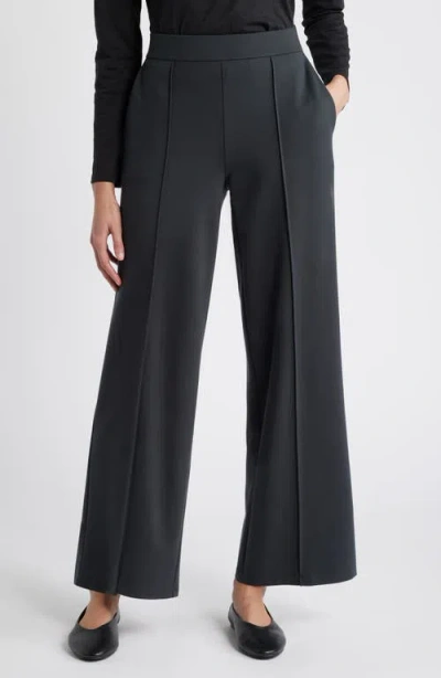 Eileen Fisher Flex Pintuck Double Knit Ponte Wide Leg Pants In Charcoal