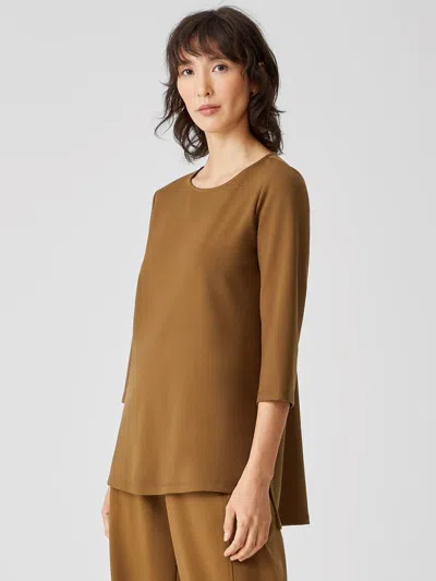 Eileen Fisher Flex Ponte Jewel Neck Tunic In Brown