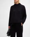 Eileen Fisher Cotton Fluff Rib Turtleneck Top In Black