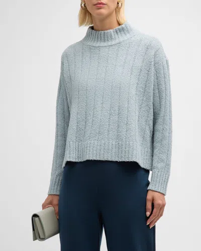 Eileen Fisher Fluffy Ribbed Mock-neck Sweater In Frost