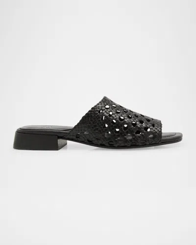 Eileen Fisher Folie Woven Leather Slide Sandals In Black