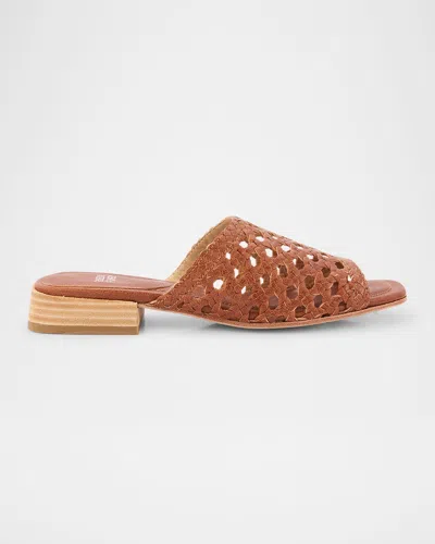 Eileen Fisher Folie Woven Leather Slide Sandals In Russet