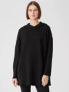 Eileen Fisher Cozy Brushed Terry Hug Hooded Long Top In Black