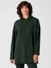 Eileen Fisher French Terry Hooded Long Top In Green