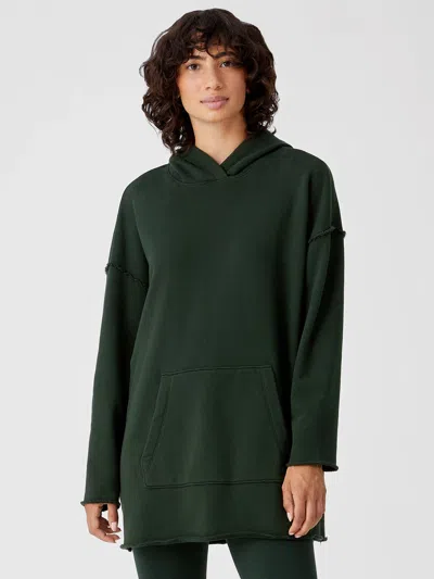 Eileen Fisher French Terry Hooded Long Top In Green