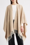 Eileen Fisher Fringe Trim Cotton Wool & Cashmere Poncho In Brown