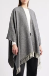 Eileen Fisher Fringe Trim Cotton Wool & Cashmere Poncho In Gray