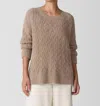 Eileen Fisher Fringed Organic Cotton Crew Neck Top In Biscuit In Beige