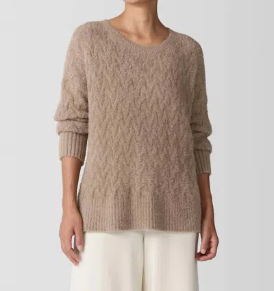 Eileen Fisher Fringed Organic Cotton Crew Neck Top In Biscuit
