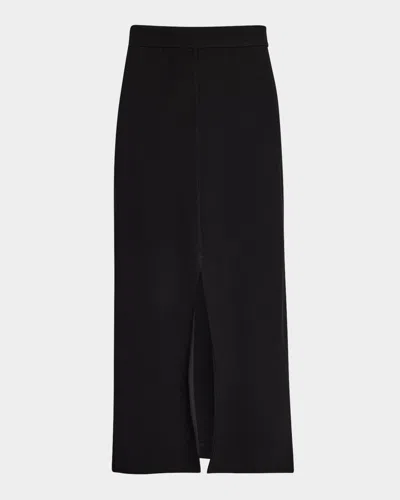 Eileen Fisher Front-slit Washable Stretch Crepe Midi Skirt In Black