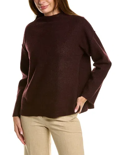 Eileen Fisher Funnel Neck Box Wool Top In Brown