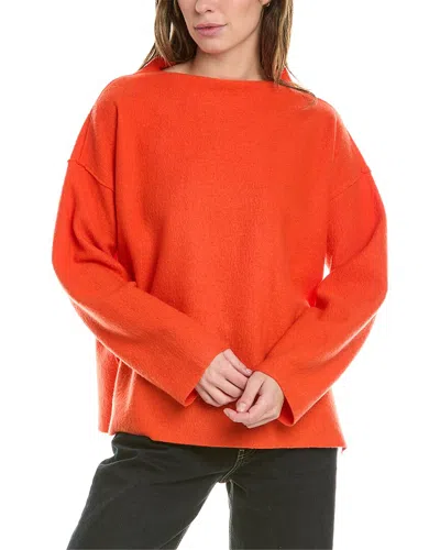 Eileen Fisher Funnel Neck Box Wool Top In Orange